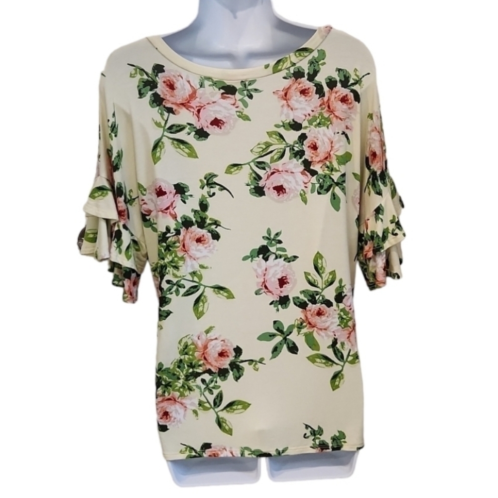 FANTASTIC Fawn Floral Ruffle Sleeve Top - Picture 3 of 6